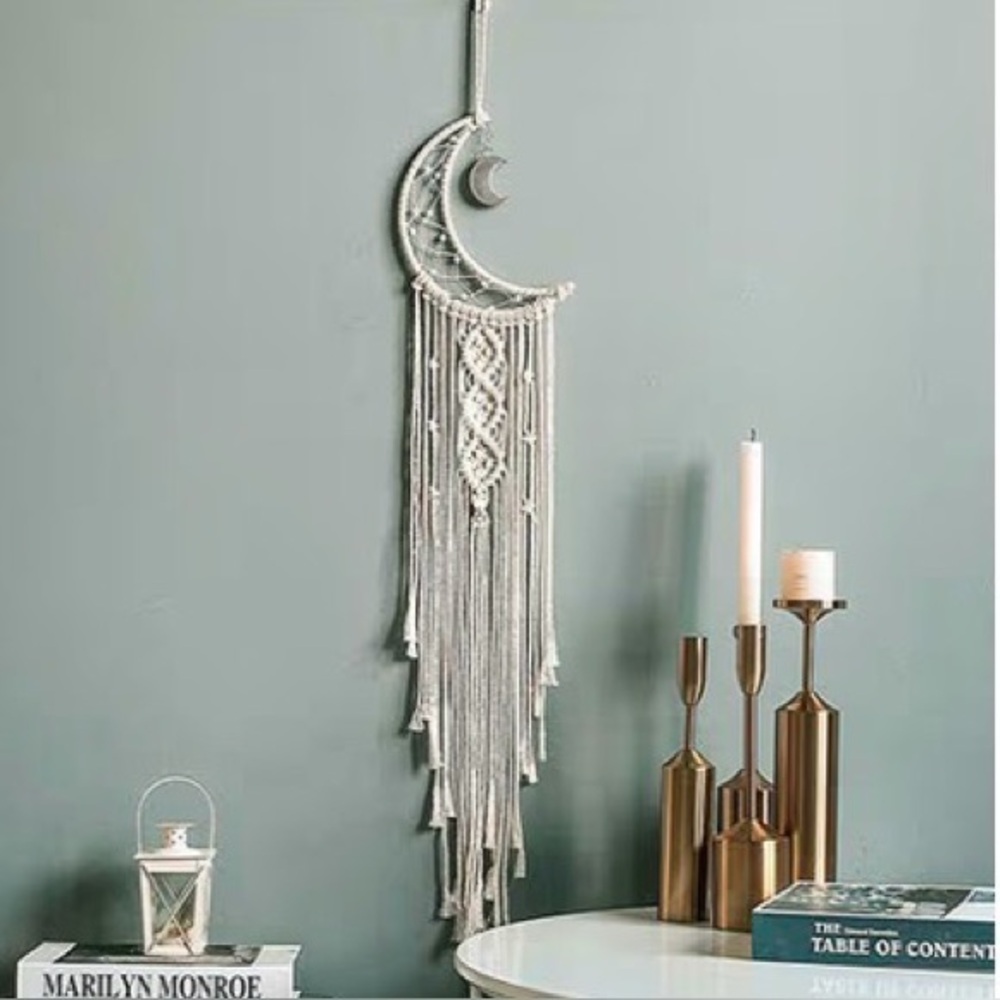 Moon Dream Catcher, Boho with Nature Cotton,Macrame Tassels  Wall Hanging Decor